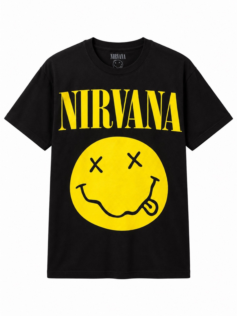 NIRVANA Black Tee with Yellow Logo and Smiley